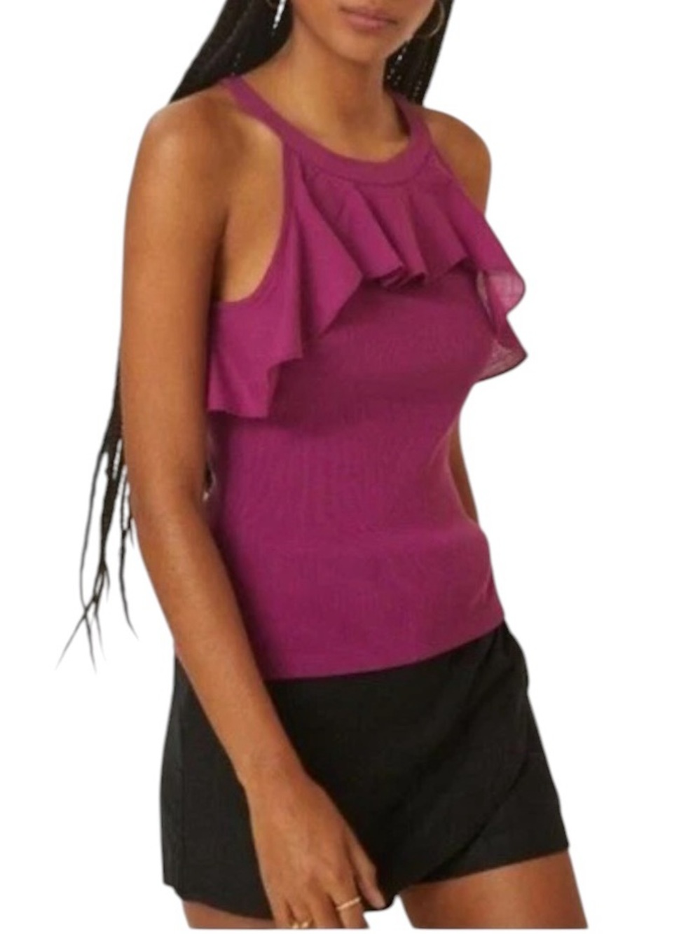 Maeve Anthropologie ribbed ruffled tank top in purple size M excellent condition